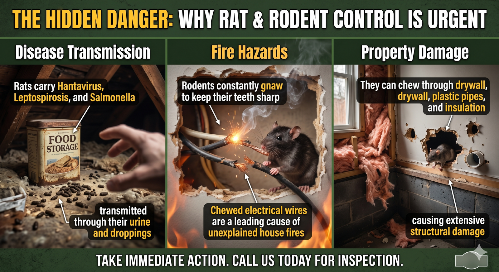 Rodent damage on electrical wiring inside a home
